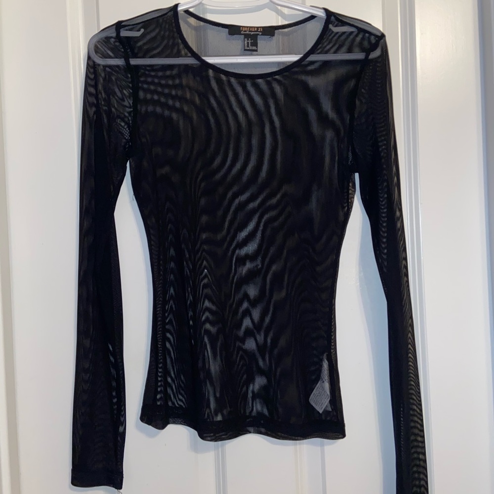 Black Mesh Long Sleeve Top